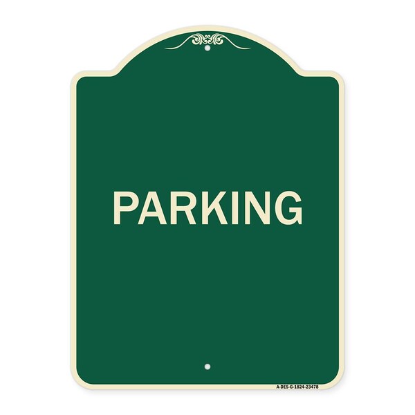 Designer Series Sign-Parking, Green & Tan Heavy-Gauge Aluminum Sign, 24" x 18", G-1824-23478
